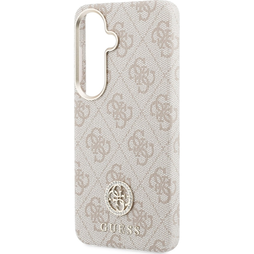 Handyhülle für Galaxy S26 Plus, Guess Saffiano Logo MagSafe, Rosa mit Muster Rhinestone Round
