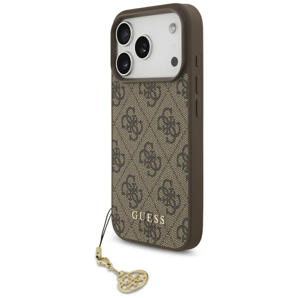 Handyhülle für iPhone 18 Pro / 17 Pro, Guess 4G Charms Collection, Braun