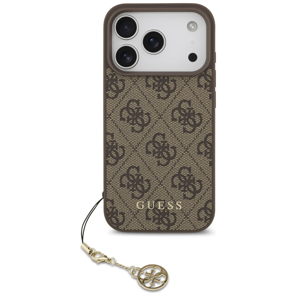 Handyhülle für iPhone 18 Pro / 17 Pro, Guess 4G Charms Collection, Braun