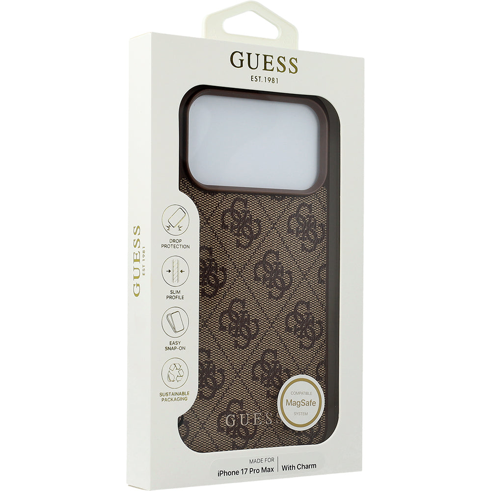 Handyhülle für iPhone 17 Pro Max, Guess 4G Charms Collection, Braun