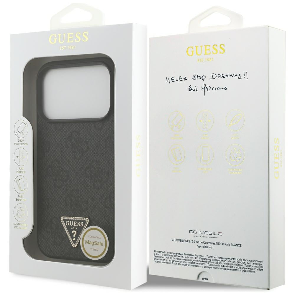 Handyhülle für iPhone 18 Pro / 17 Pro, Guess 4G Triangle Logo mit MagSafe, Schwarz