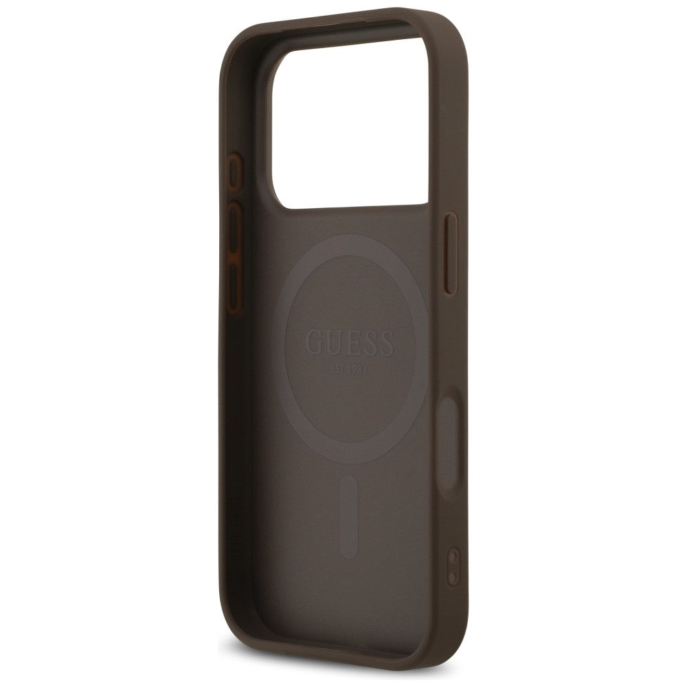 Handyhülle für iPhone 18 Pro / 17 Pro, Guess 4G Triangle Logo mit MagSafe, Braun