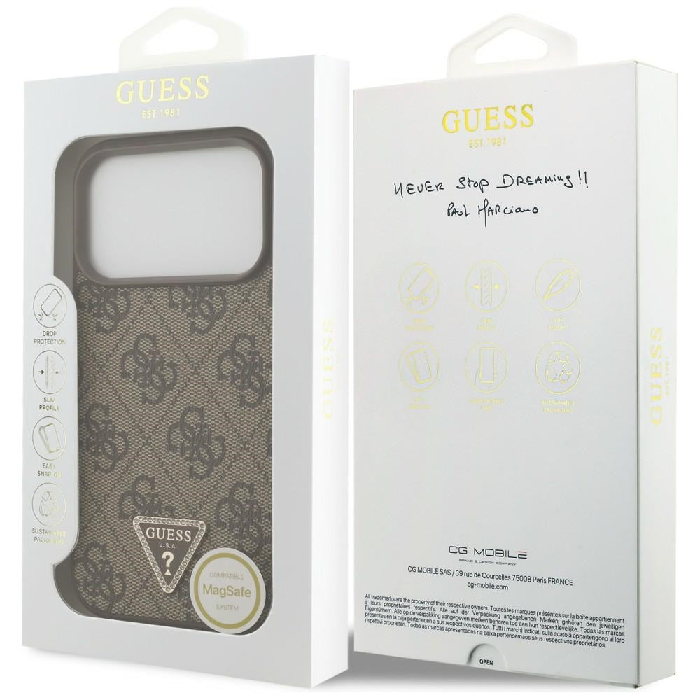 Handyhülle für iPhone 18 Pro / 17 Pro, Guess 4G Triangle Logo mit MagSafe, Braun