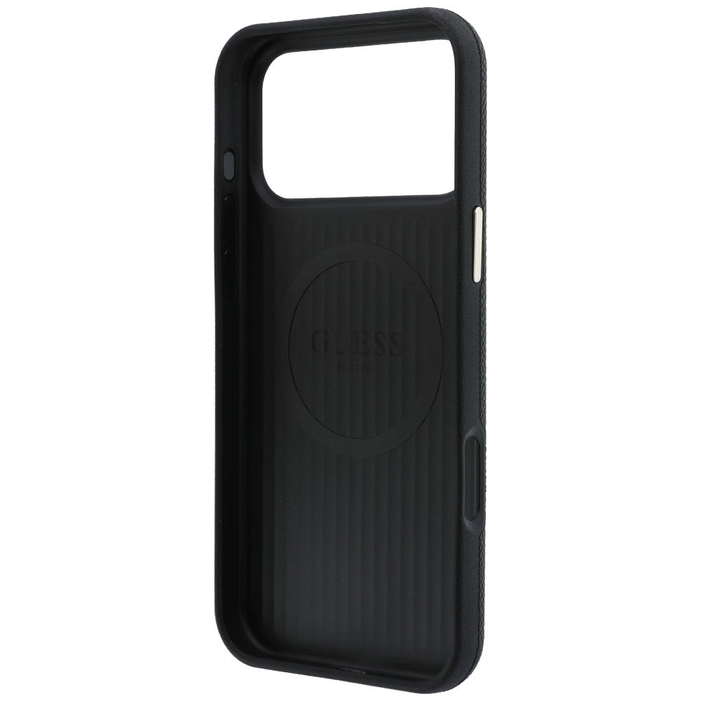 Handyhülle für iPhone 18 Pro Max / 17 Pro Max, Guess Grained Round Strass Logo mit MagSafe, Schwarz