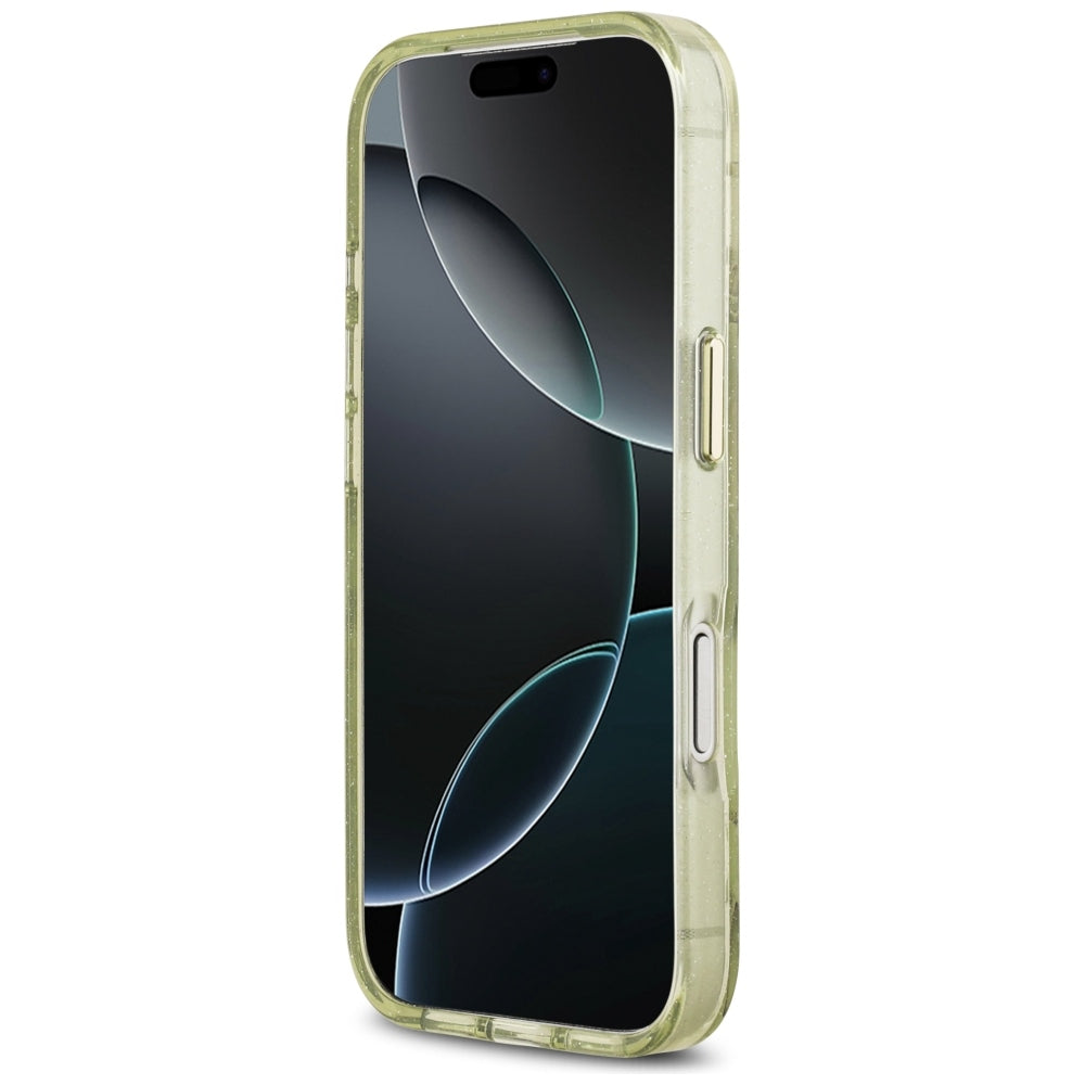 Handyhülle Guess IML Glitter Flowers Triangle für iPhone 18 Pro / 17 Pro mit MagSafe, Grün
