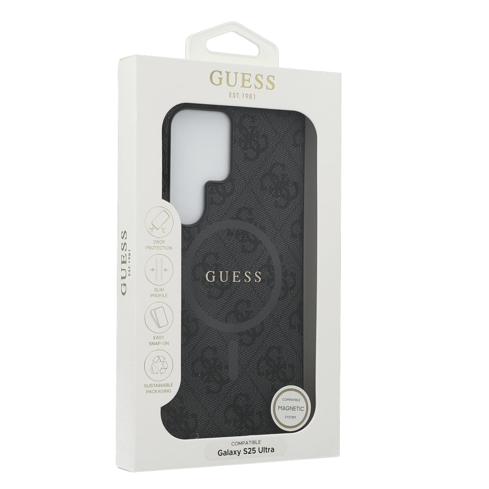 Handyhülle für Galaxy S25 Ultra, Guess Hardcase 4G Ring Classic Logo MagSafe, Schwarz