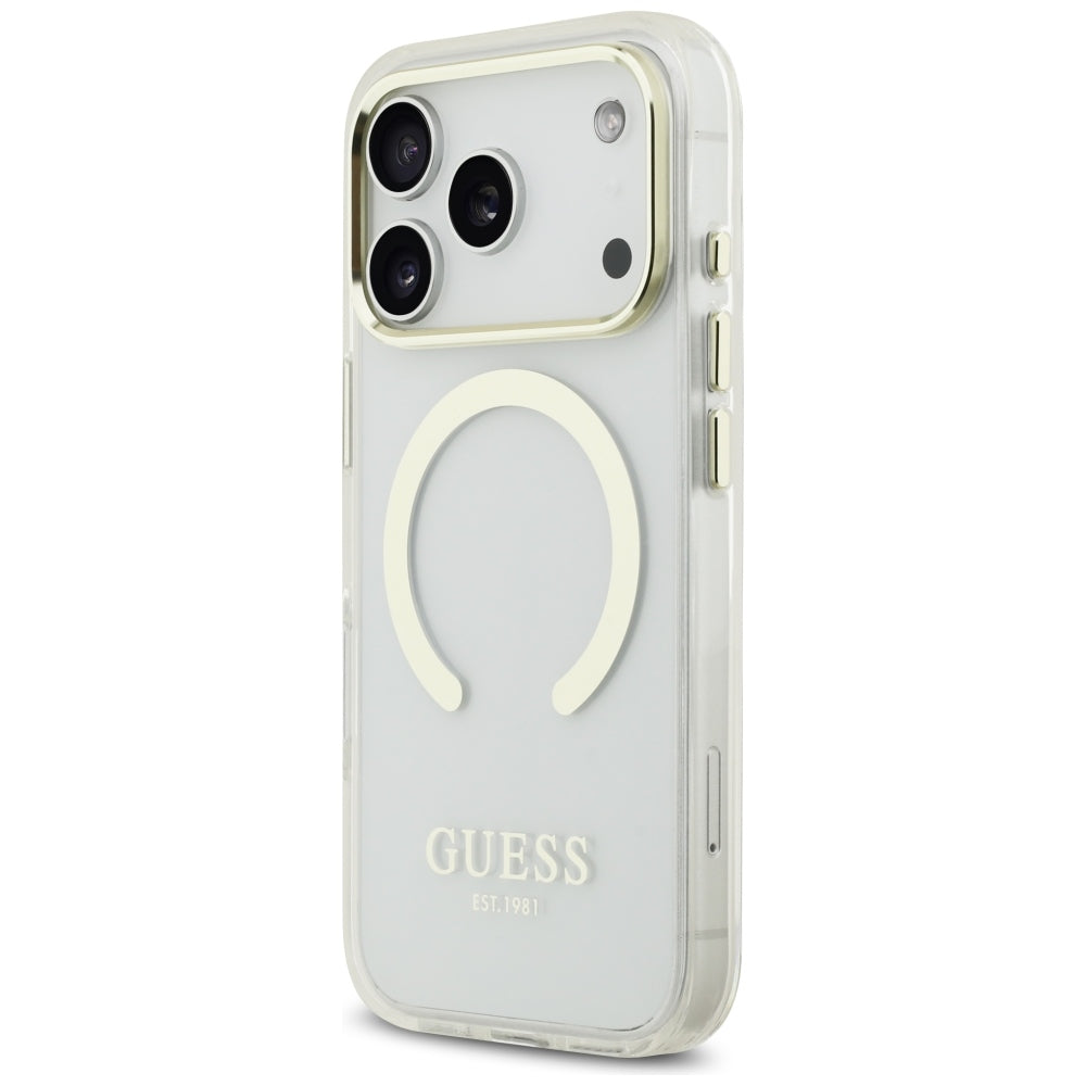 Handyhülle für iPhone 18 Pro / 17 Pro, Guess Metal Outline mit MagSafe, Transparent