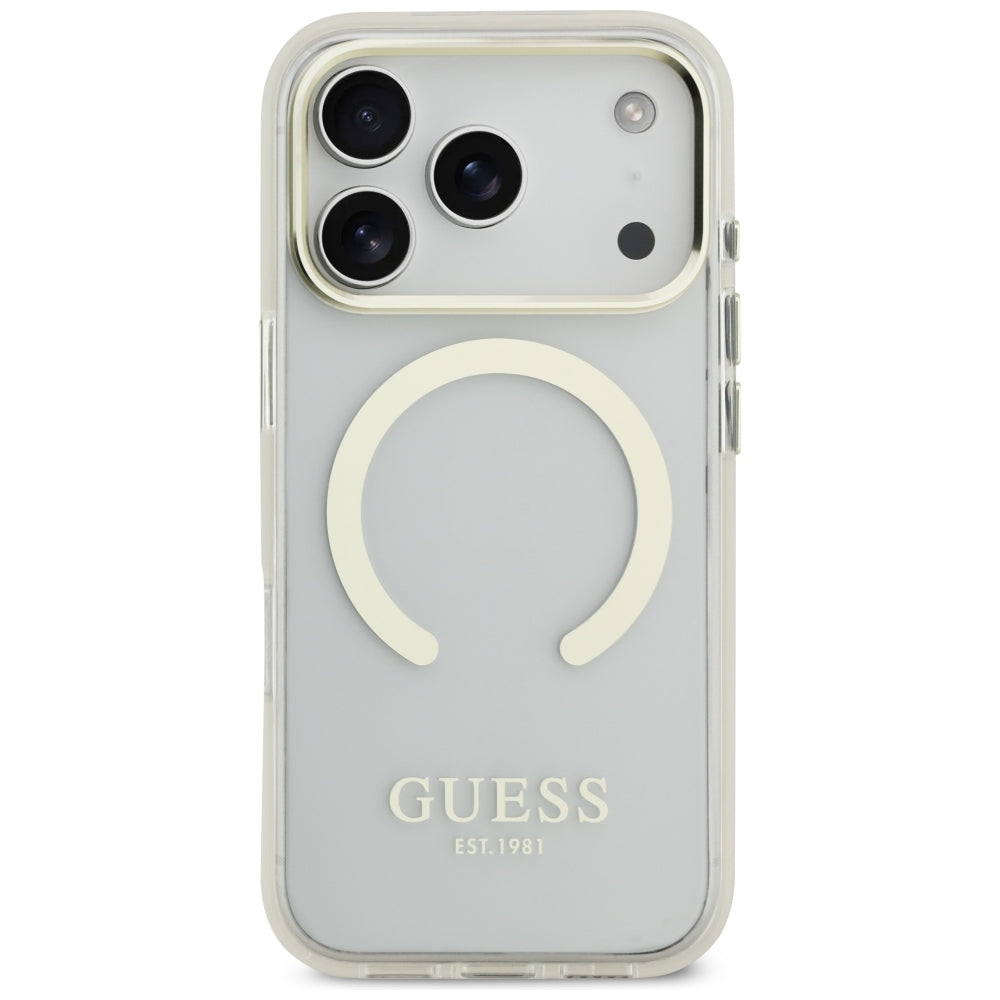 Handyhülle für iPhone 18 Pro / 17 Pro, Guess Metal Outline mit MagSafe, Transparent