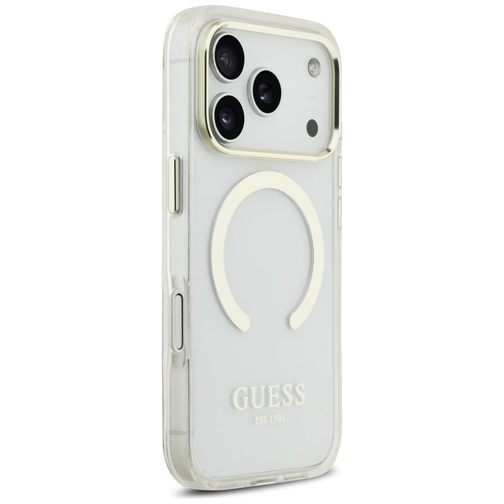 Handyhülle für iPhone 18 Pro / 17 Pro, Guess Metal Outline mit MagSafe, Transparent