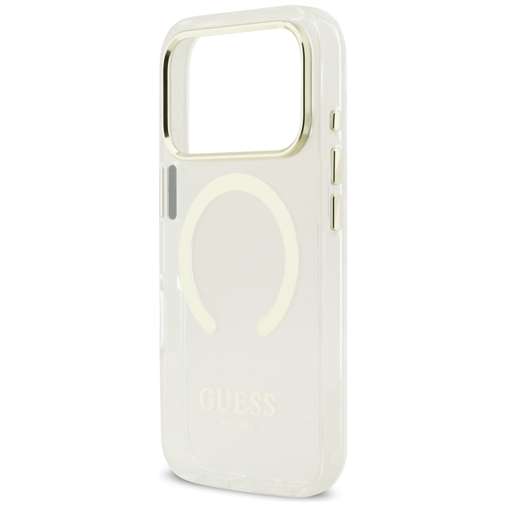 Handyhülle für iPhone 18 Pro / 17 Pro, Guess Metal Outline mit MagSafe, Transparent