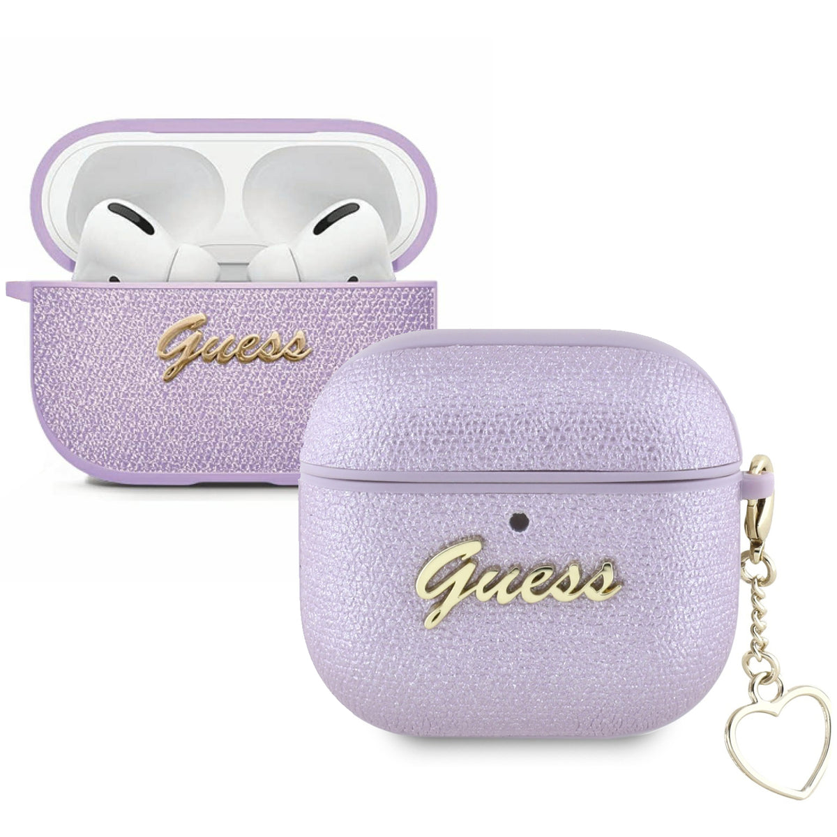 Schutzhülle für AirPods 5 / 4, Guess Metallic Script Charm, Violett