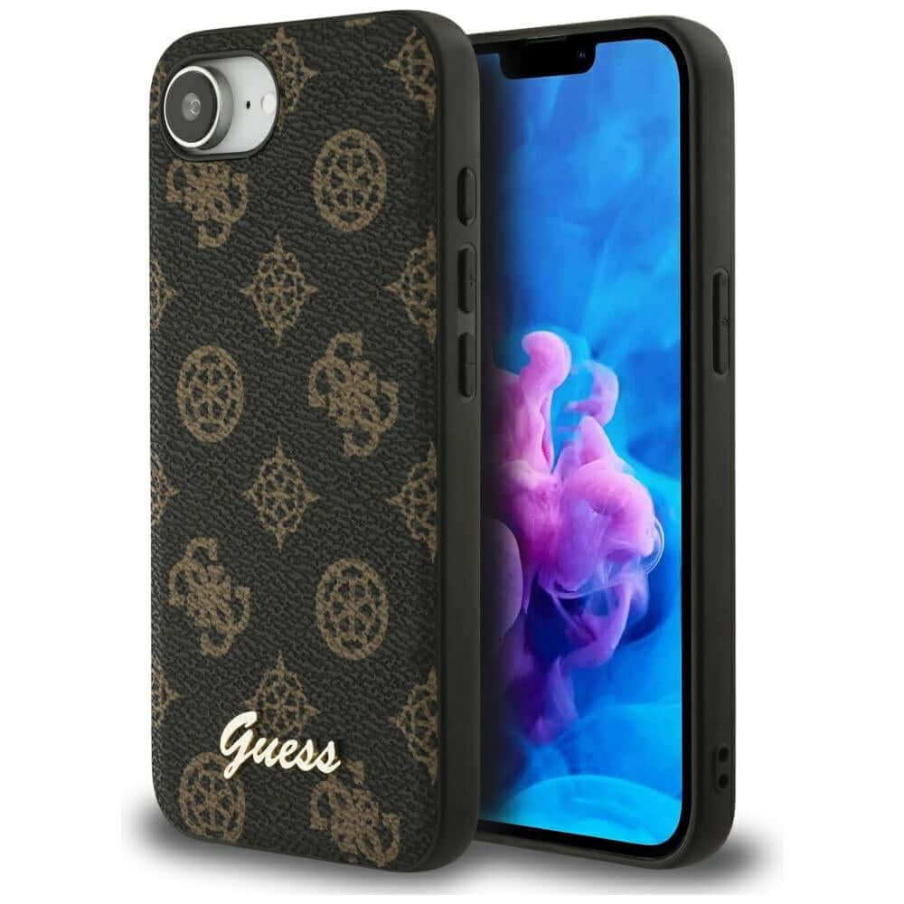 Handyhülle für iPhone 17e / 16e, Guess Peony Script Logo MagSafe, Schwarz