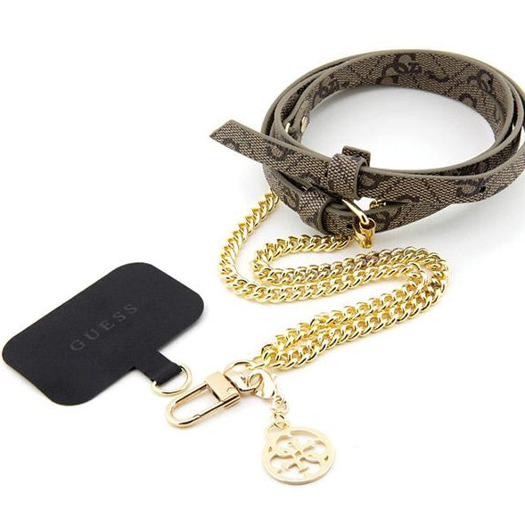 Handy-Lanyard Guess Universal Crossbody Strap / Gürtel, Braun mit Goldener Kette