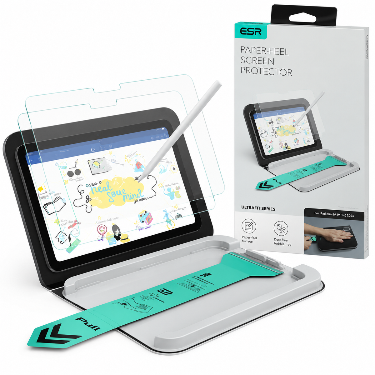 Gehärtetes Glas mit Positionierungsrahmen für iPad Mini 8,5" (A20 Pro) 2026, 2 Stück, Matt