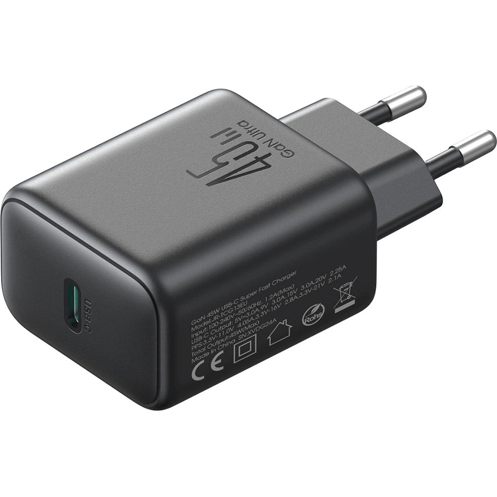 GaN-Ladegerät, Joyroom JR-TCG13, 1x USB-C 45W PD 3.0/QC 3.0, Schwarz