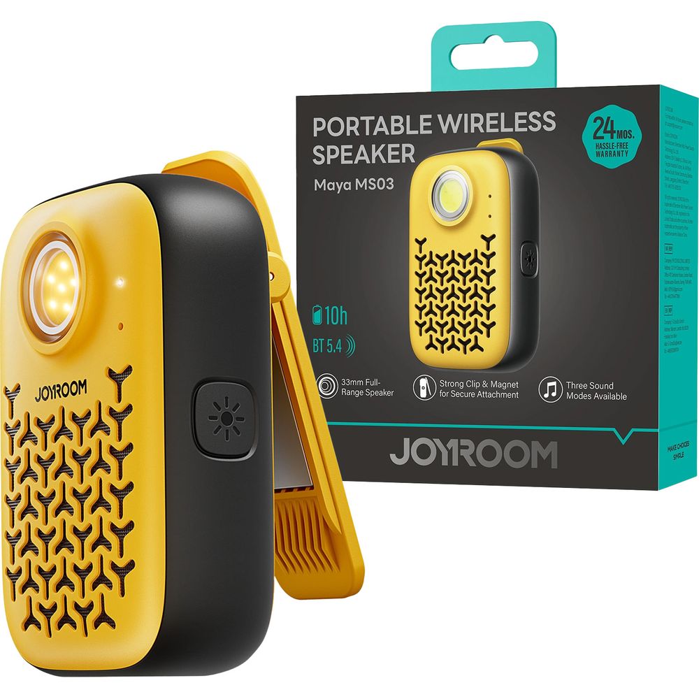 Drahtloser Bluetooth-5.4-Lautsprecher, Joyroom Maya Series JR-MS03, 600 mAh, tragbar, mit ENC und integrierter Taschenlampe, IP67, Gelb-Schwarz