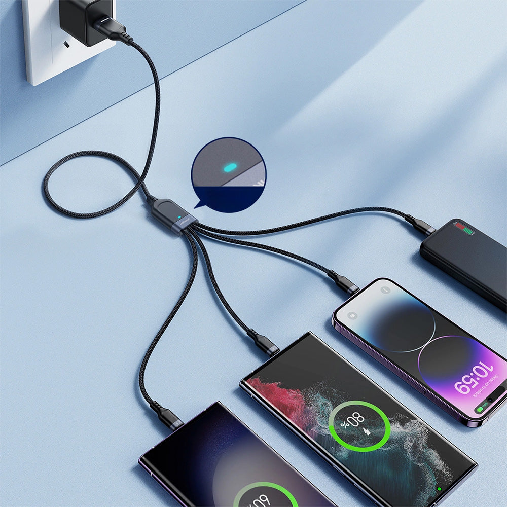 Ladekabel / Datenkabel USB-A zu 2x USB-C / Lightning / MicroUSB, Joyroom 4in1, 3.5A, 1,2m, Schwarz