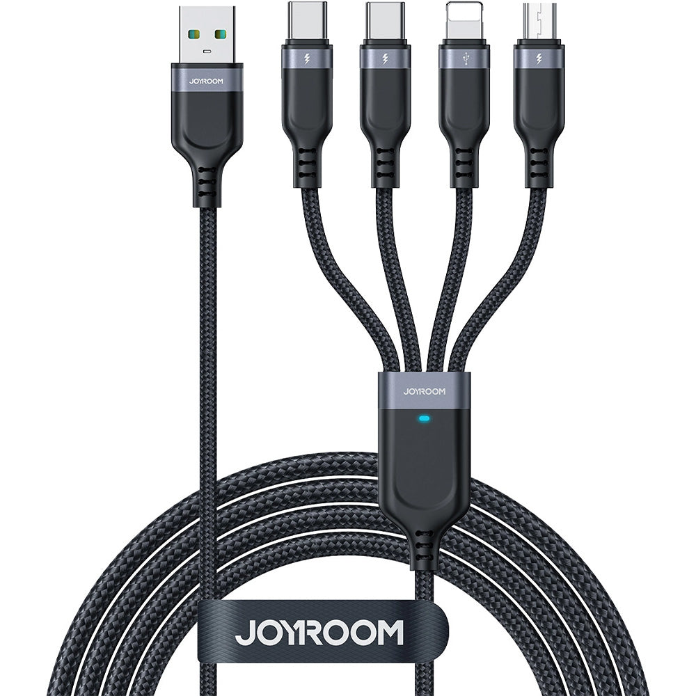Ladekabel / Datenkabel USB-A zu 2x USB-C / Lightning / MicroUSB, Joyroom 4in1, 3.5A, 1,2m, Schwarz