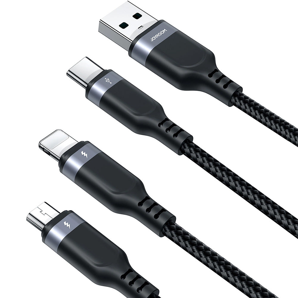 Ladekabel / Datenkabel USB-A zu USB-C / Lightning / microUSB, Joyroom 3in1, 3.5A, 0,3m, Schwarz