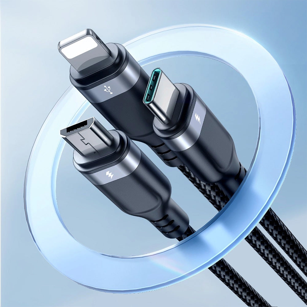 Ladekabel / Datenkabel USB-A zu USB-C / Lightning / microUSB, Joyroom 3in1, 3.5A, 0,3m, Schwarz