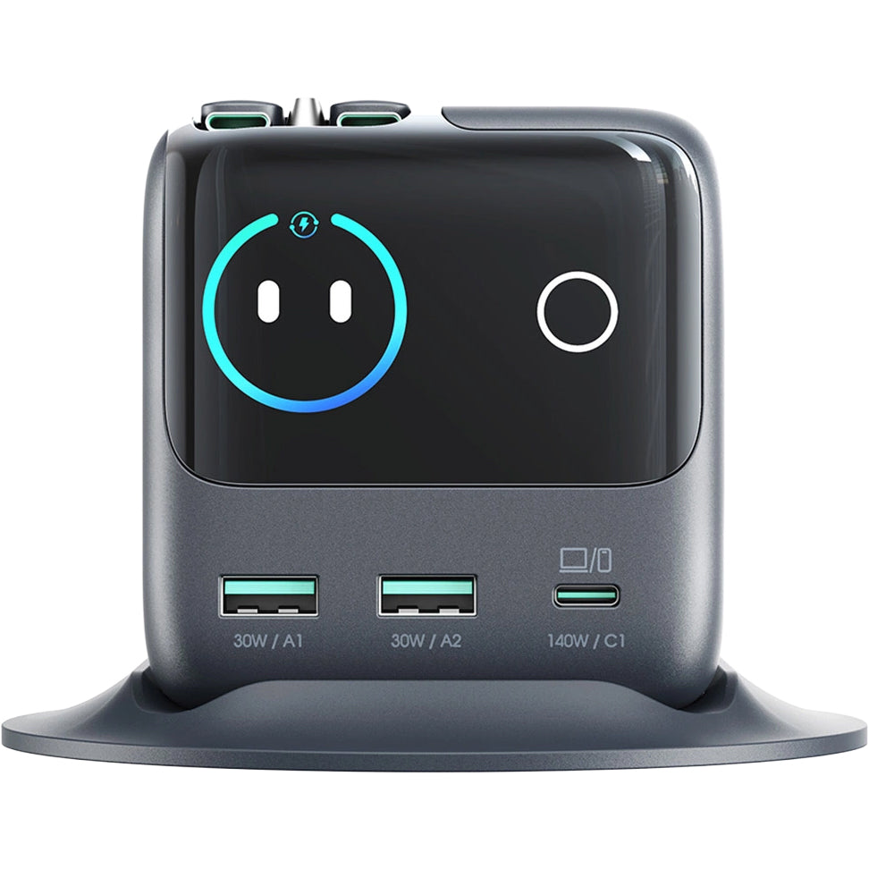 Ladestation GaN mit 140W, 3x USB-C PD 3.1 und 2x USB-A QC 3.0, JoyRoom Podix JR-TRD01, mit LCD-Display, Grau
