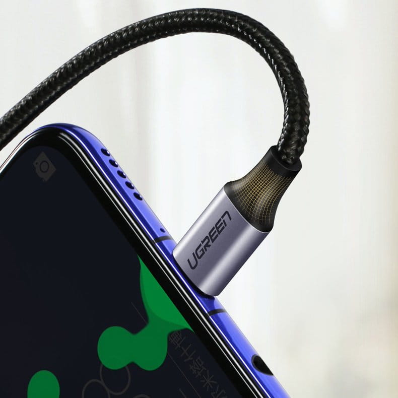 Ugreen Schräges USB-C / USB-C Kabel, 60 W, QC, PD, 0,5 m, Schwarz