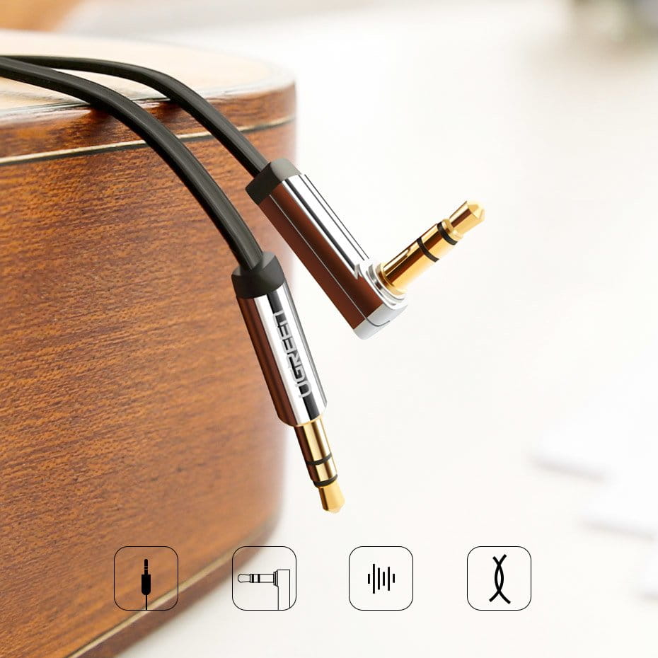 Audiokabel miniklinke 3,5 mm zu AUX, Ugreen, 2 m, Schwarz mit grauen Steckern