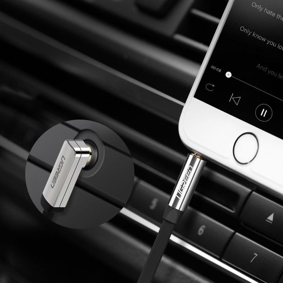 Audiokabel miniklinke 3,5 mm zu AUX, Ugreen, 2 m, Schwarz mit grauen Steckern