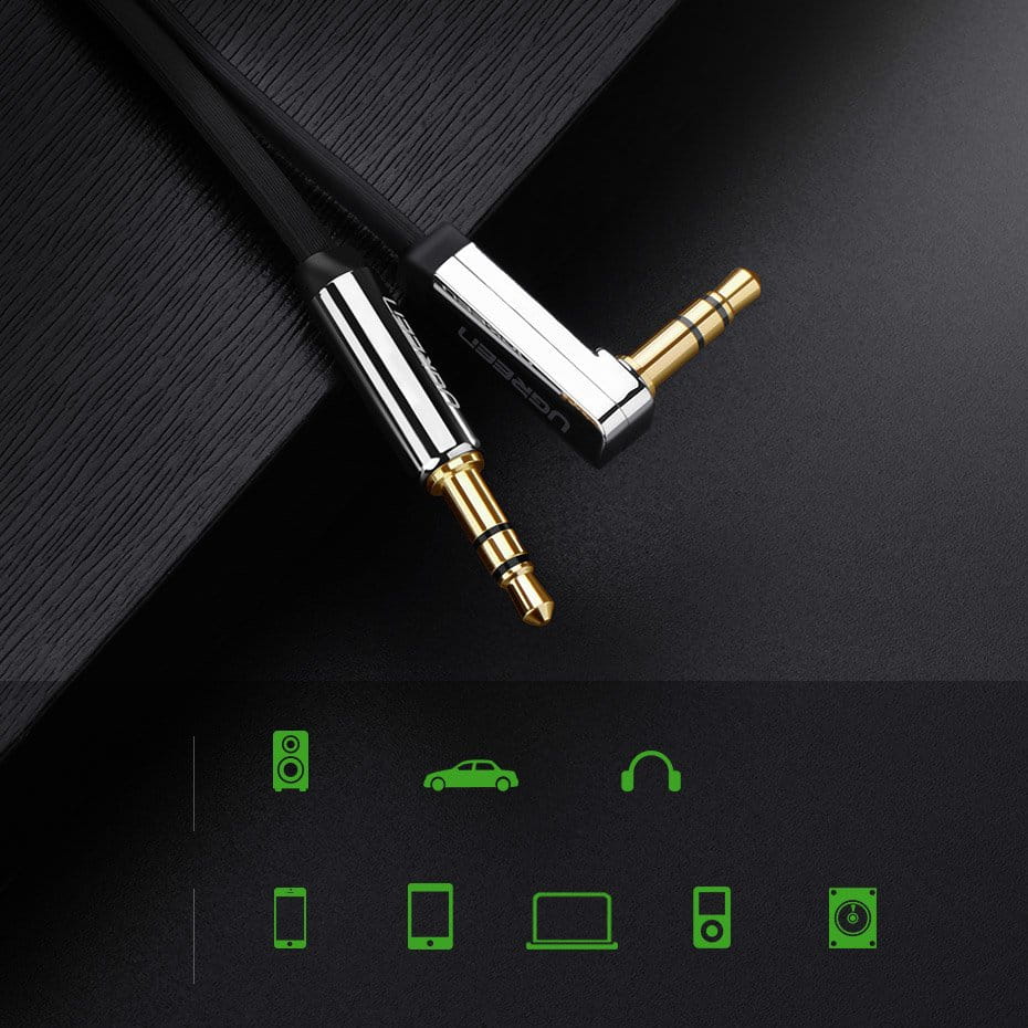Audiokabel miniklinke 3,5 mm zu AUX, Ugreen, 2 m, Schwarz mit grauen Steckern