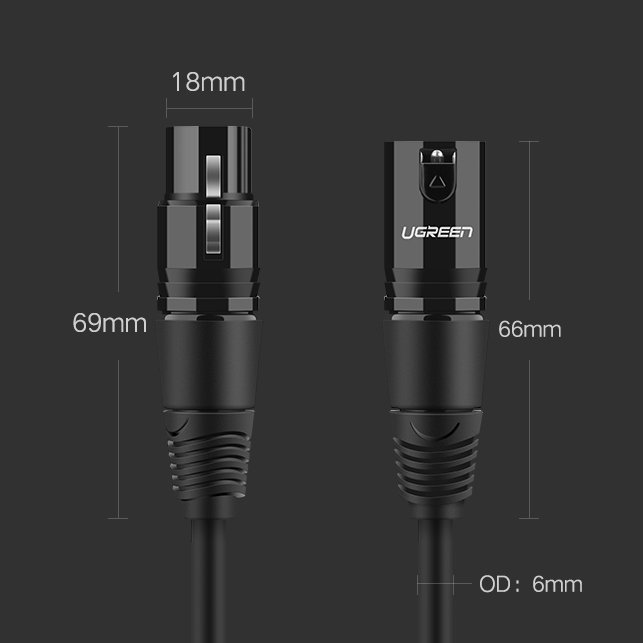 Ugreen Audio / Verlängerungs / Mikrofonkabel XLR (weiblich) - XLR (männlich), 3 m, Schwarz