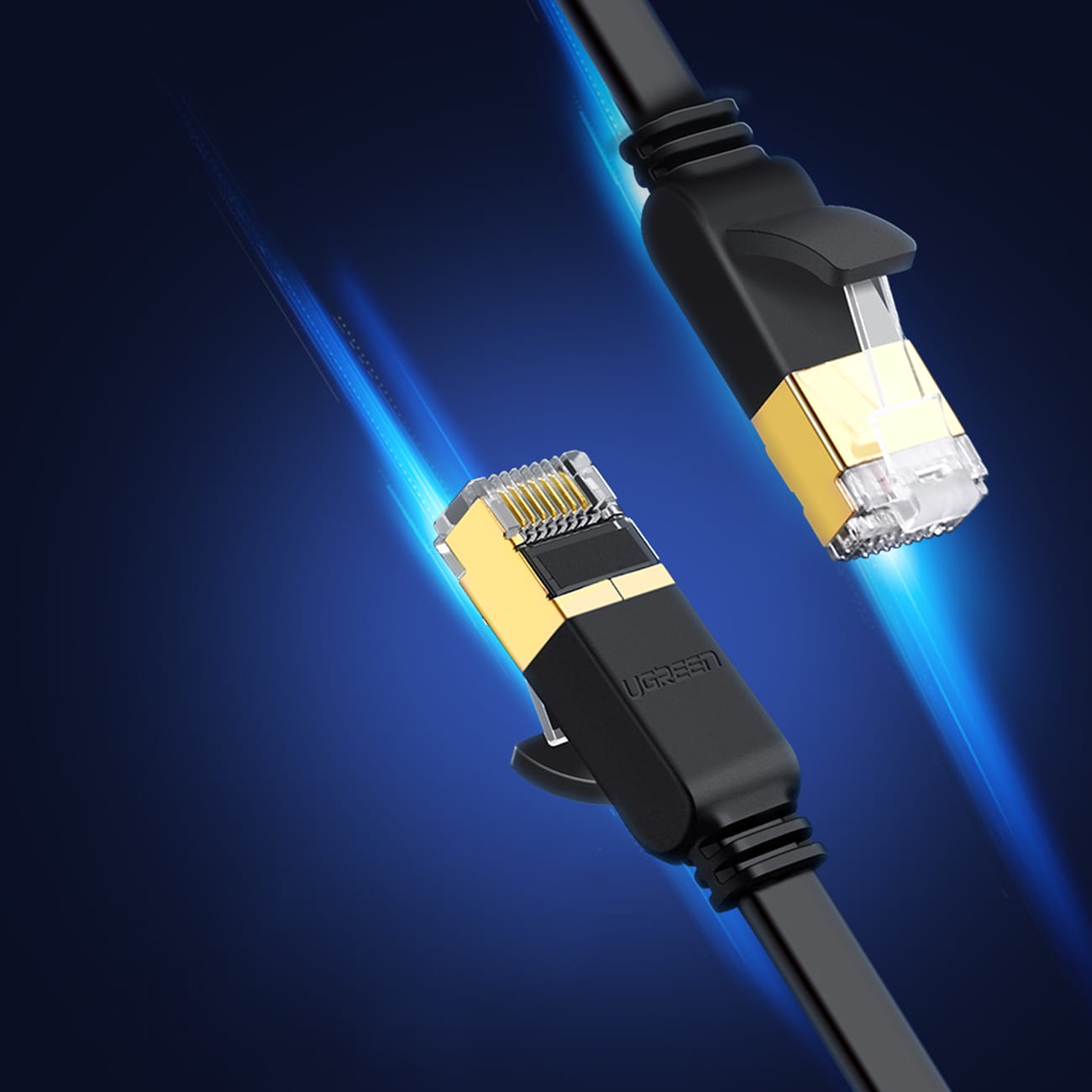LAN-Flachnetzwerkkabel, Ugreen, Ethernet RJ45 Cat 7, U/FTP 10 Gbps, 0.5 m, Schwarz