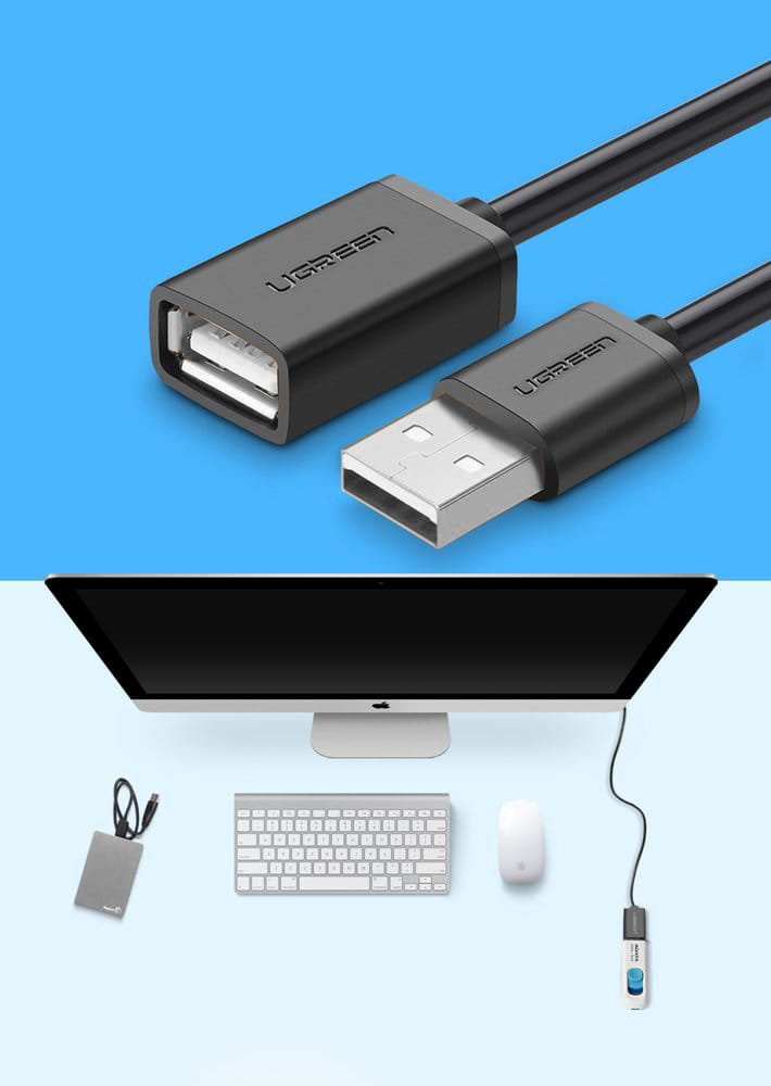 Adapterkabel USB (Buchse) - USB (Stecker), Ugreen 2.0 480Mb/s, 1 m, Schwarz
