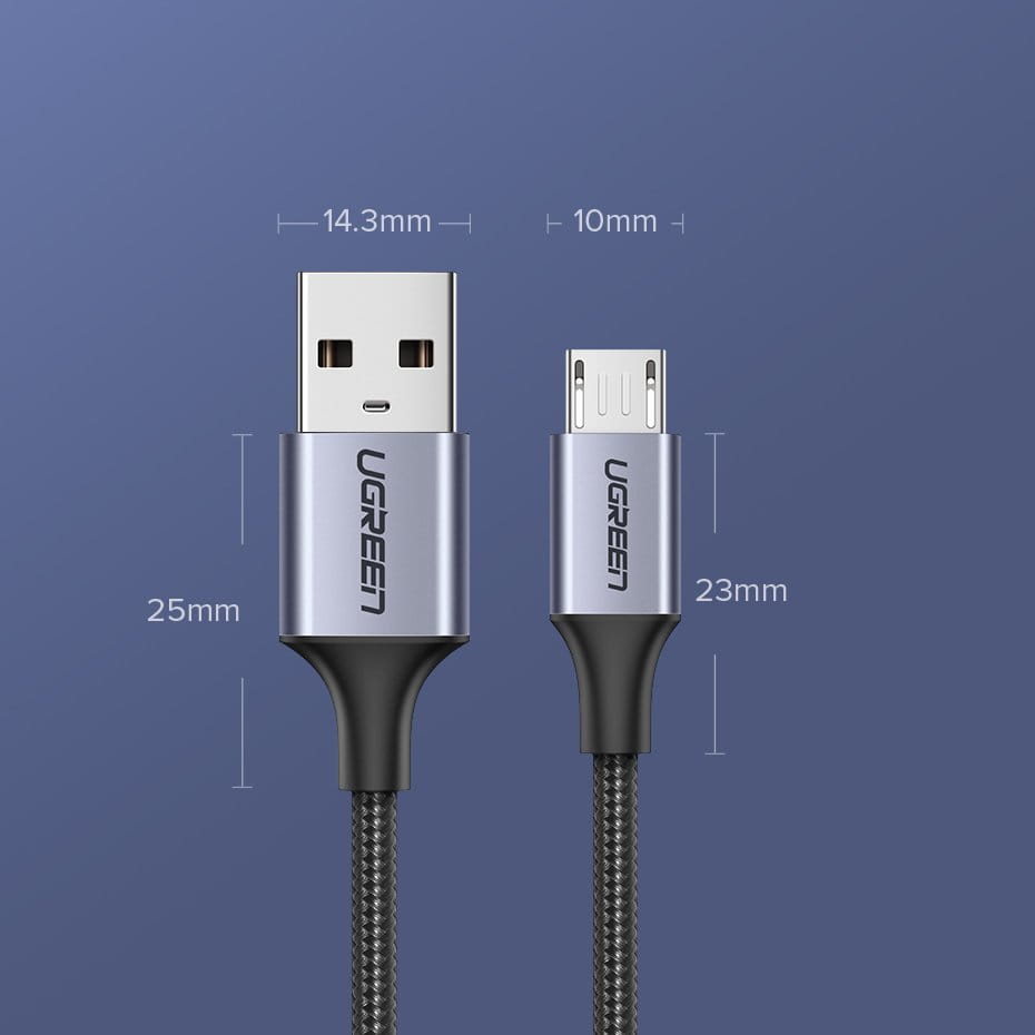 Kabel Ugreen USB - MicroUSB, 2m, 480 Mbps, Grau