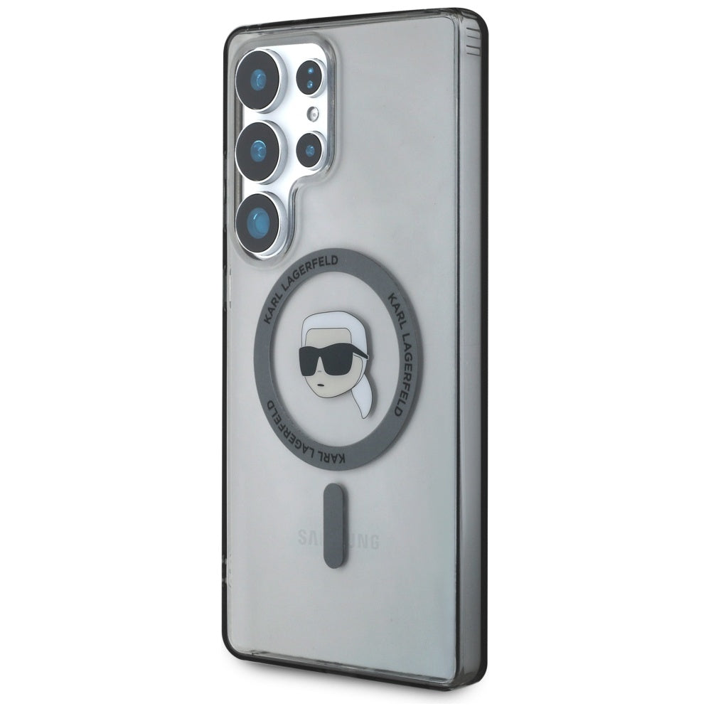 Handyhülle für Galaxy S25 Ultra, Karl Lagerfeld Button Karl Head Printed Logo mit MagSafe, Durchscheinend-Grau