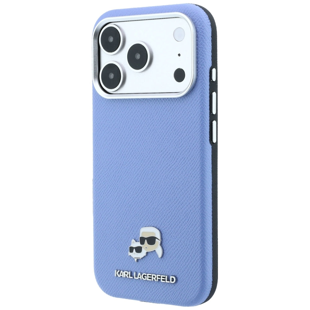 Handyhülle für iPhone 18 Pro / 17 Pro, Karl Lagerfeld HardCase Karl and Choupette Head Pin Saffiano mit MagSafe, Blau