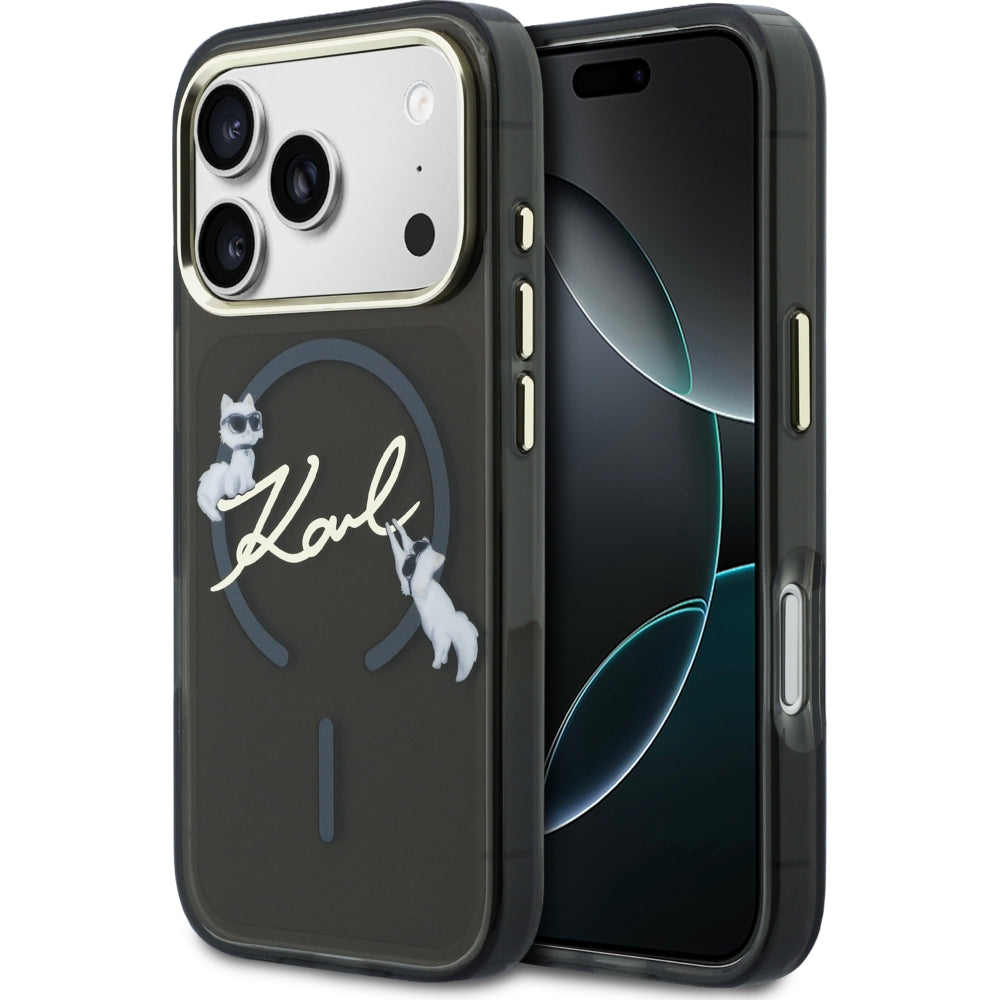Handyhülle für iPhone 18 Pro / 17 Pro, Karl Lagerfeld Hardcase Script Logo mit MagSafe, Schwarz