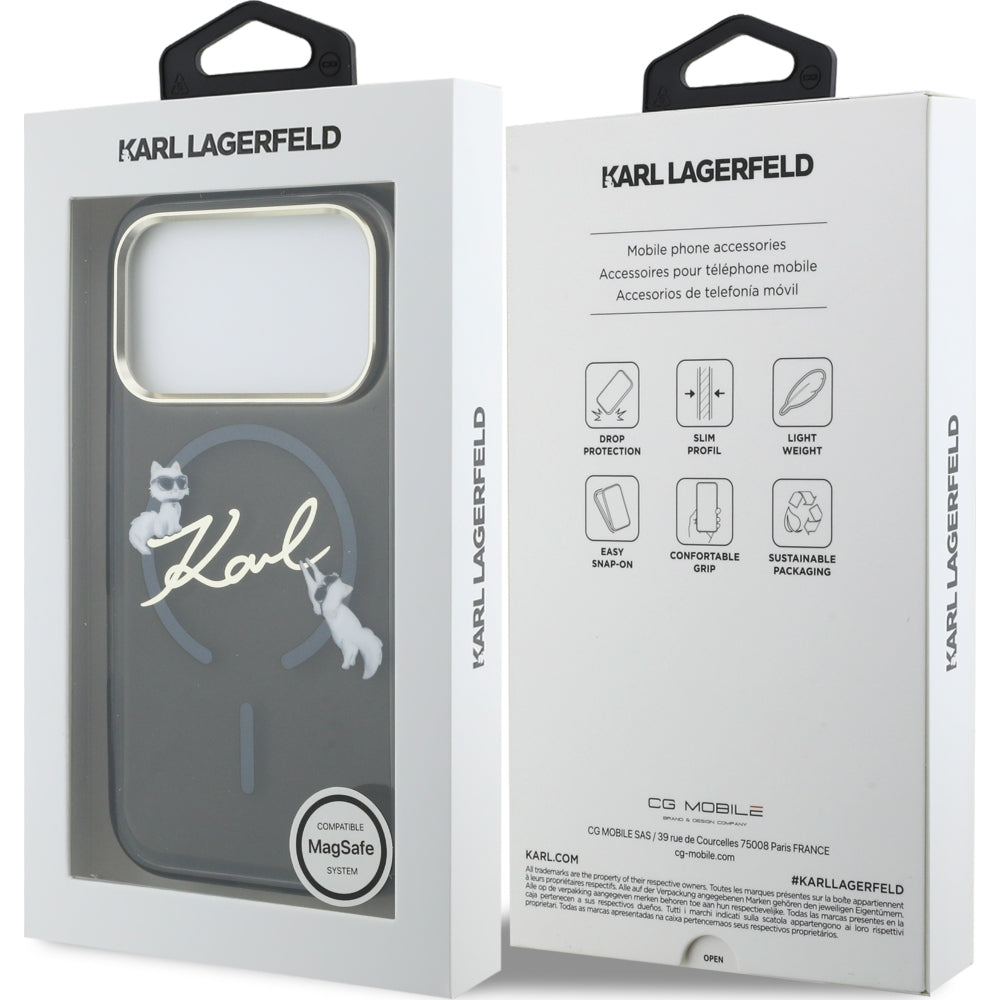 Handyhülle für iPhone 18 Pro / 17 Pro, Karl Lagerfeld Hardcase Script Logo mit MagSafe, Schwarz