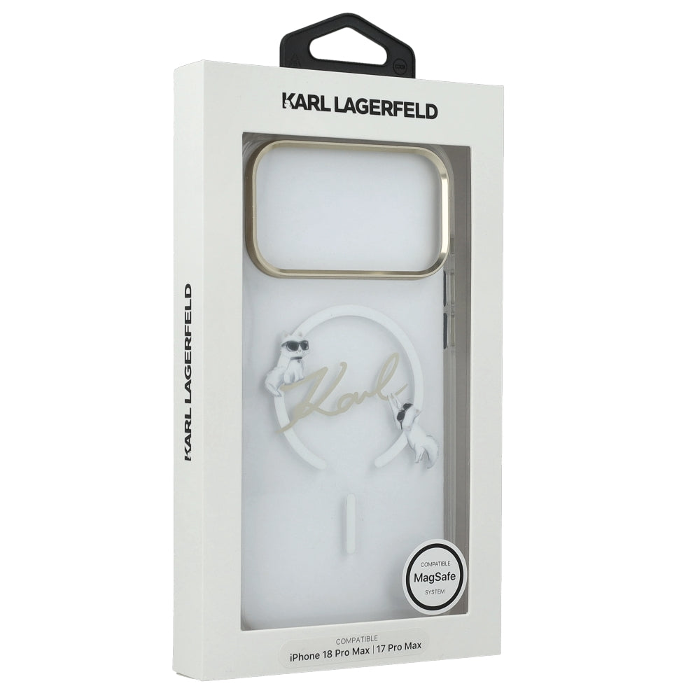 Handyhülle für iPhone 18 Pro Max / 17 Pro Max, Karl Lagerfeld Hardcase Script Logo mit MagSafe, Transparent