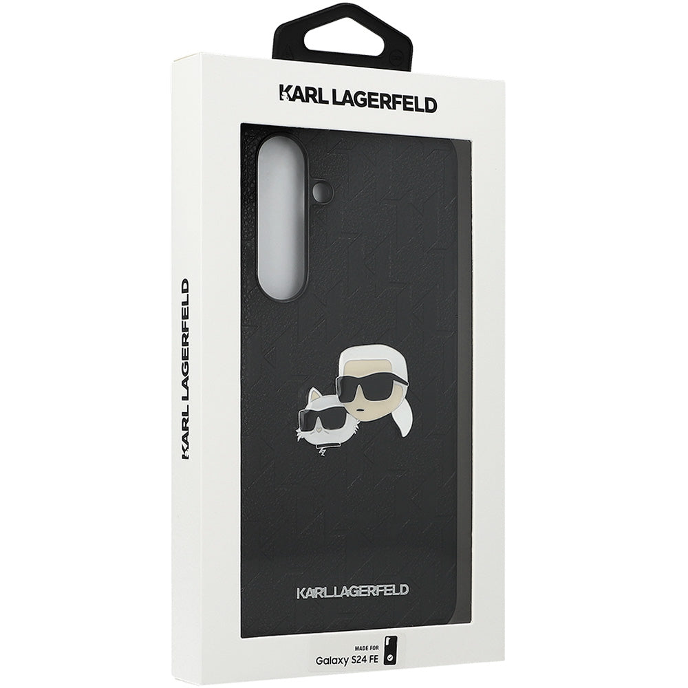 Handyhülle für Galaxy S24 FE, Karl Lagerfeld HardCase Monogram Karl and Choupette Head Pin, Schwarz