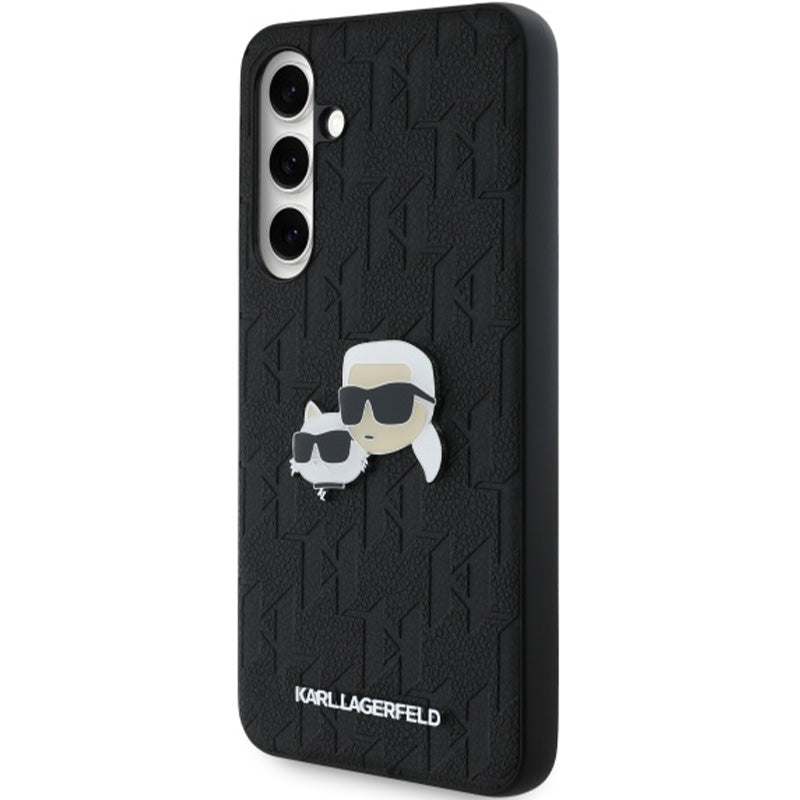 Handyhülle für Galaxy S24 FE, Karl Lagerfeld HardCase Monogram Karl and Choupette Head Pin, Schwarz