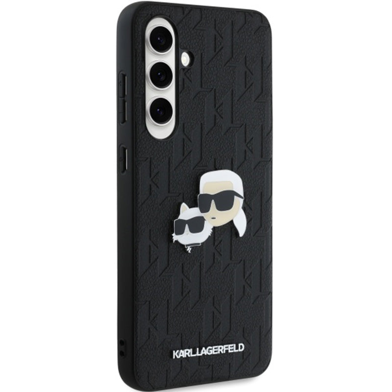 Handyhülle für Galaxy S24 FE, Karl Lagerfeld HardCase Monogram Karl and Choupette Head Pin, Schwarz