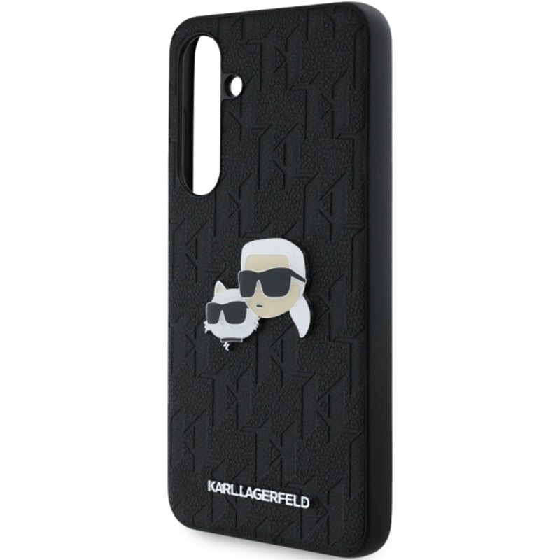 Handyhülle für Galaxy S24 FE, Karl Lagerfeld HardCase Monogram Karl and Choupette Head Pin, Schwarz