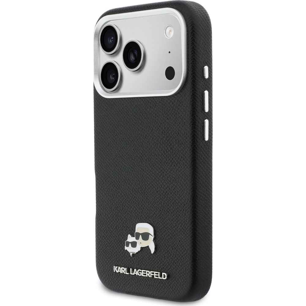 Handyhülle für iPhone 18 Pro / 17 Pro, Karl Lagerfeld HardCase Karl and Choupette Head Pin Saffiano, Schwarz