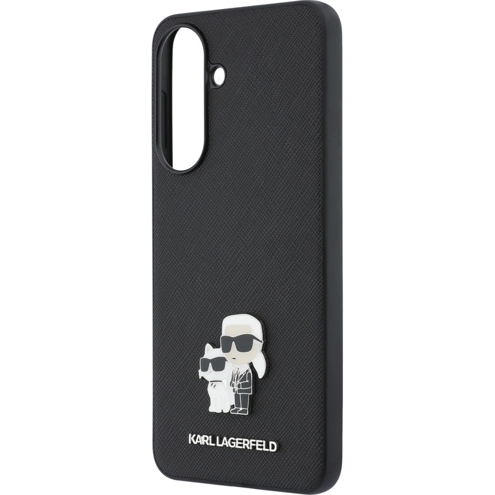 Handyhülle für Galaxy A37 5G, Karl Lagerfeld Saffiano Full Wrapped, Schwarze mit Karl Lagerfeld und seiner Katze Choupette