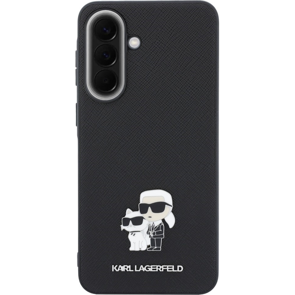 Handyhülle für Galaxy A57 5G, Karl Lagerfeld Saffiano Full Wrapped, Schwarze mit Karl Lagerfeld und seiner Katze Choupette