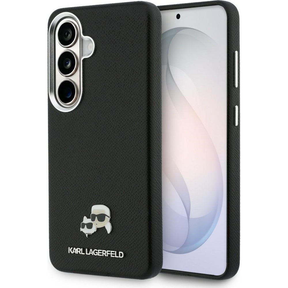 Handyhülle für Galaxy S26 Plus, Karl Lagerfeld Saffiano Full Wrapped MagSafe, Schwarze mit Karl Lagerfeld und seiner Katze Choupette