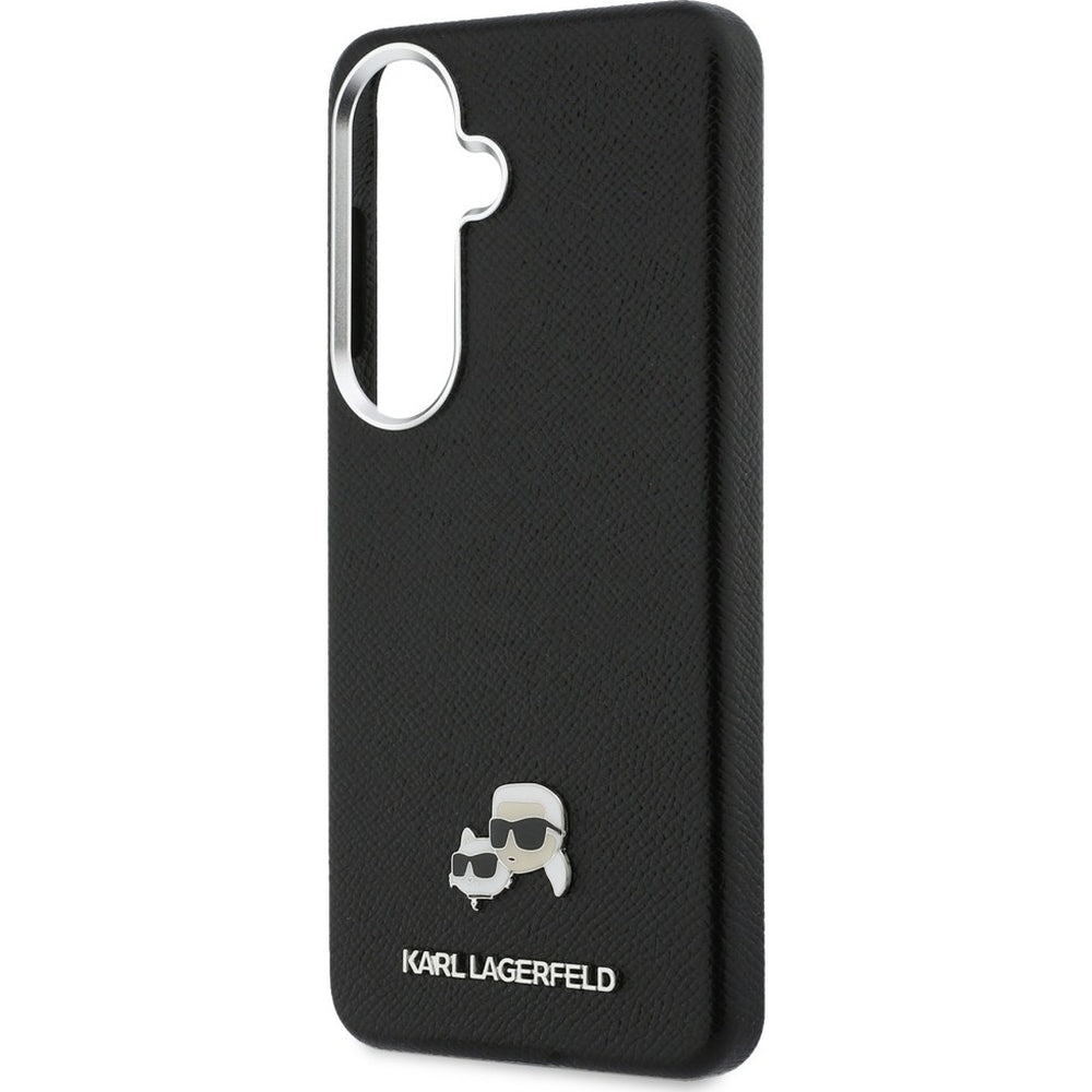 Handyhülle für Galaxy S26 Plus, Karl Lagerfeld Saffiano Full Wrapped MagSafe, Schwarze mit Karl Lagerfeld und seiner Katze Choupette
