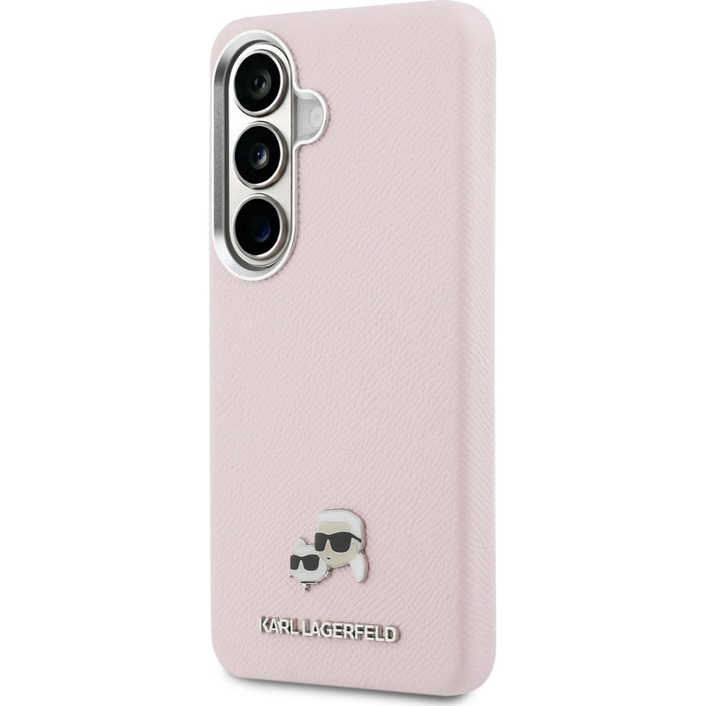 Handyhülle für Galaxy S26 Plus, Karl Lagerfeld Saffiano Full Wrapped MagSafe, Rosa mit Karl Lagerfeld und seiner Katze Choupette