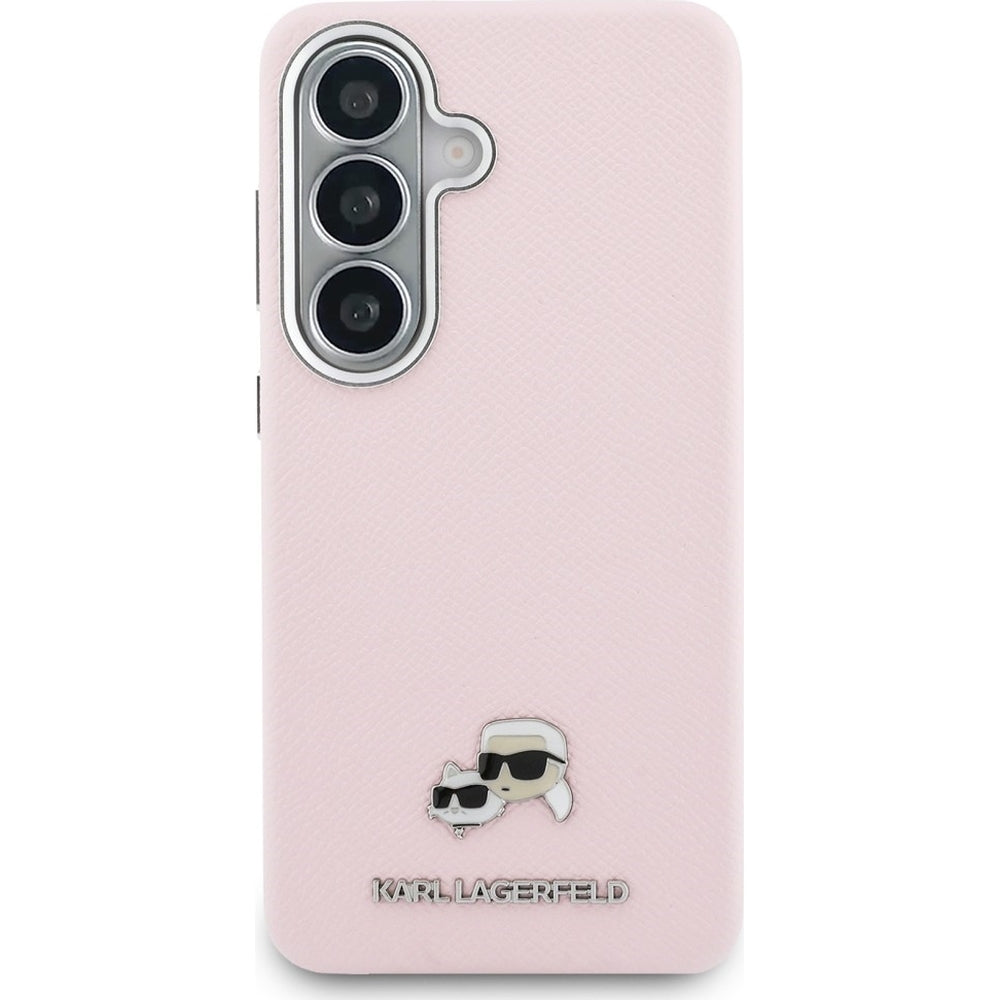 Handyhülle für Galaxy S26 Plus, Karl Lagerfeld Saffiano Full Wrapped MagSafe, Rosa mit Karl Lagerfeld und seiner Katze Choupette
