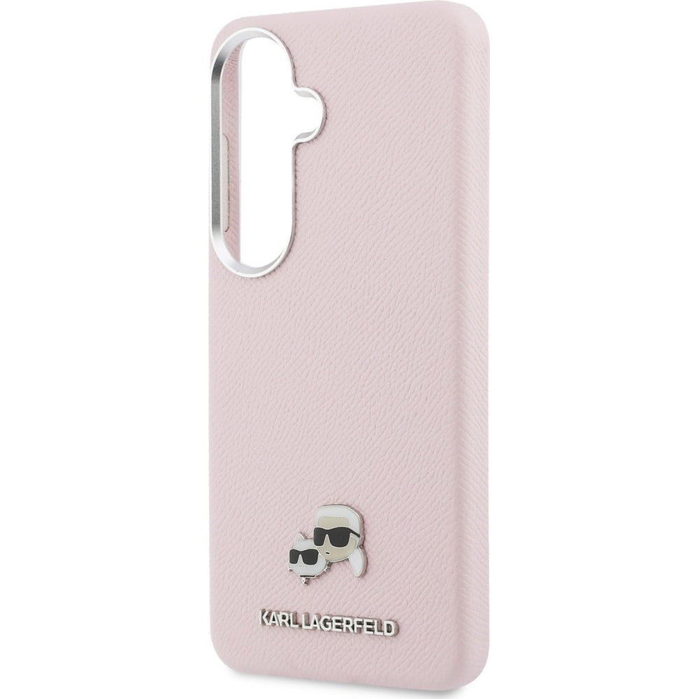 Handyhülle für Galaxy S26 Plus, Karl Lagerfeld Saffiano Full Wrapped MagSafe, Rosa mit Karl Lagerfeld und seiner Katze Choupette